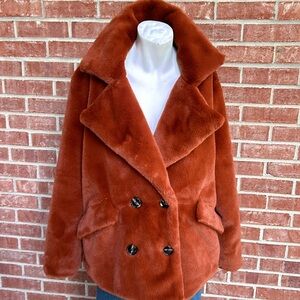 Ophelia Roe Rustic Brown Faux Fur Double Breasted Jacket